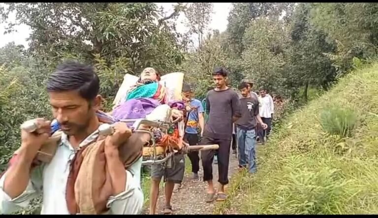 बीमार महिला को छह किमी डंडी कंडी के सहारे लाए सड़क तक  ,गैरसैंण में चिकित्सकों की कमी के कारण रेफर किया हल्द्वानी
