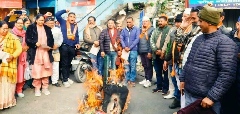 भाजपा प्रदेश अध्यक्ष के समर्थन में  भाजपाई, कांग्रेस का पुतला फूंका