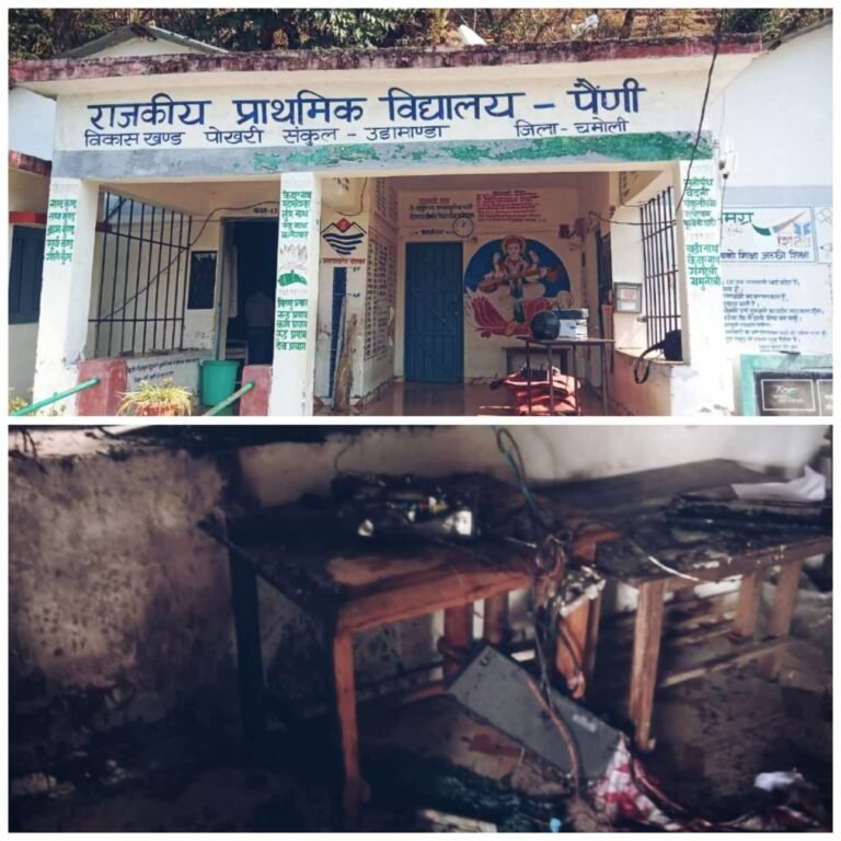 राजकीय प्राथमिक विद्यालय पैणी में शॉर्ट सर्किट से लगी आग